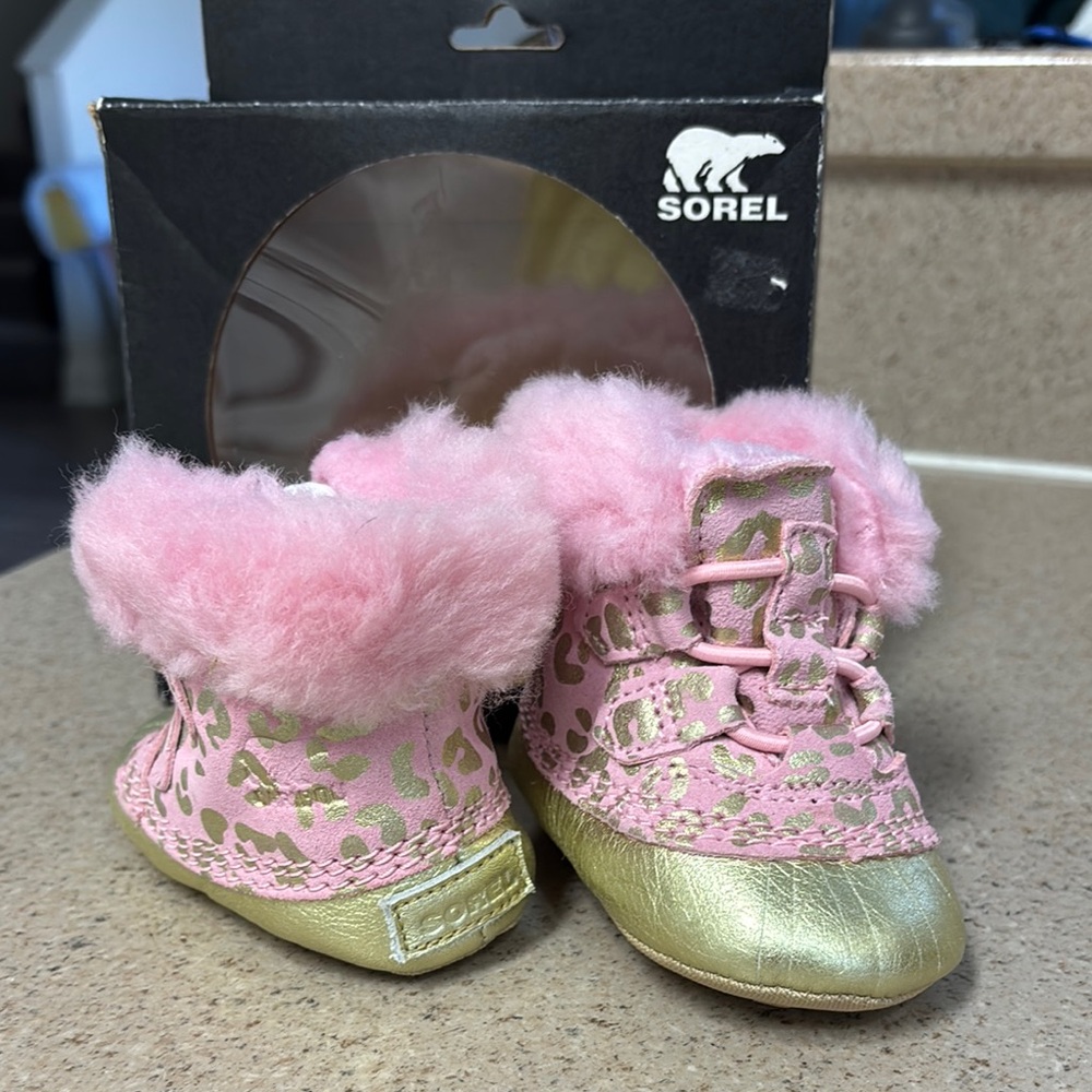 Sorel Pink and Gold baby boots